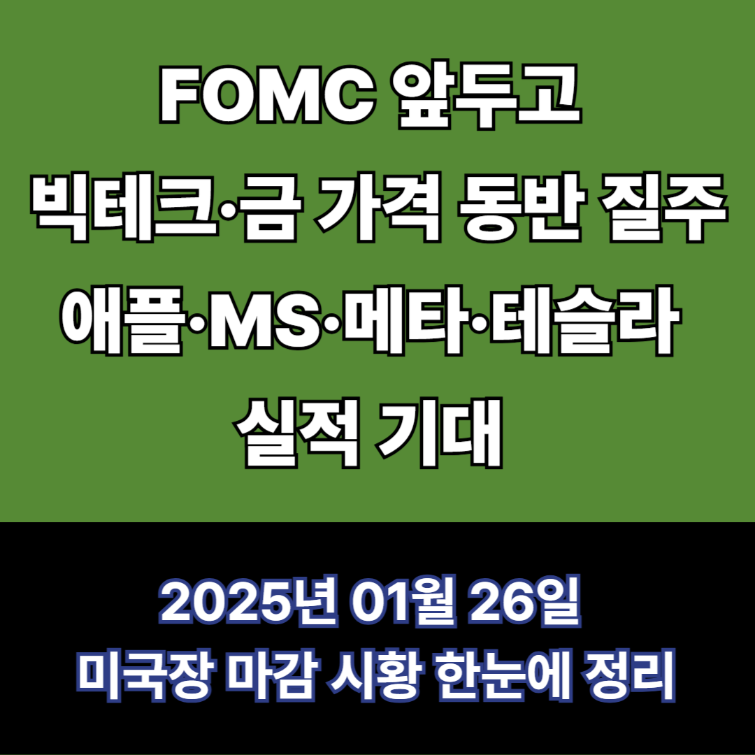 2026년 1월 26일 미국장 마감: FOMC 앞두고 빅테크·금 가격 동반 질주 - 연준 독립성 논란, 금·은 사상 최고가, 애플·MS·메타·테슬라 실적 기대까지 한눈에정리